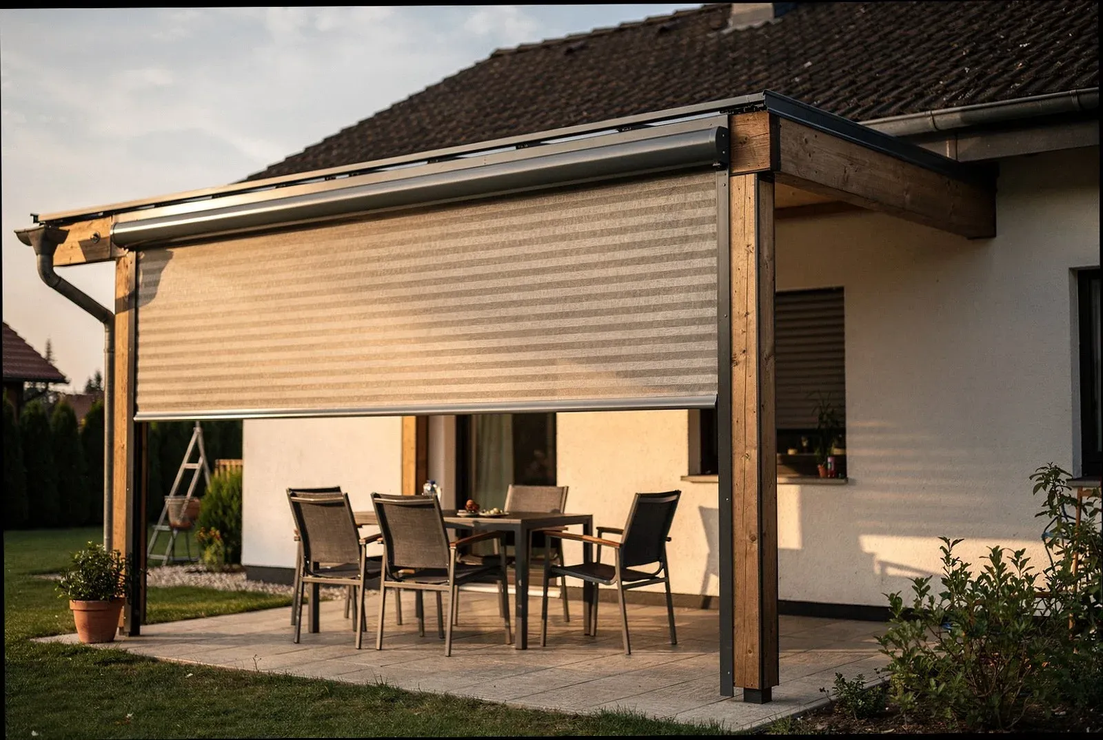 Markise unter dem Terrassendach als Sonnenschutz in Leverkusen